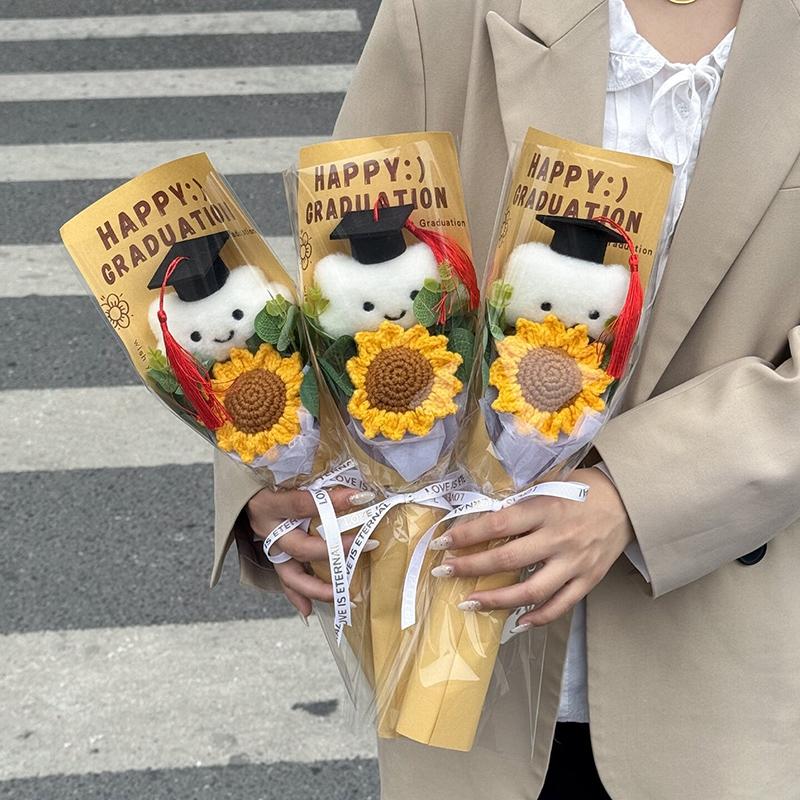 Graduation Bouquet Crochet Flower Bouquet Hand-woven Graduation Gifts Artificial Knitted Flowers Teacher's Day Gifts Decor