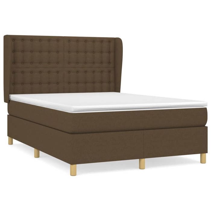 3128840 vidaXL Lit à sommier tapissier avec matelas Marron foncé 140x190 cm