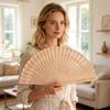 Wooden Folding Fan with Hollow Ribs Chinese Japanese Style Vintage Hand Fan Portable Wedding Dance Party Decorative Handheld Fan