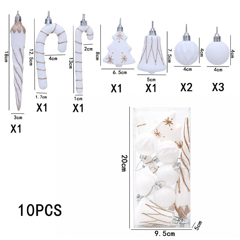 10Pcs Flocked Christmas Tree Ornaments Mixed Balls Shiny Creative Xmas Hanging Decor Festival Party Home New Year Decoration