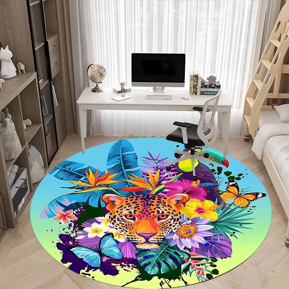 1pc Tropical Leopard Floral Chair Carpet for Office Machine Washable Rug for Office, Good Gift for Family or Friends yy251225197