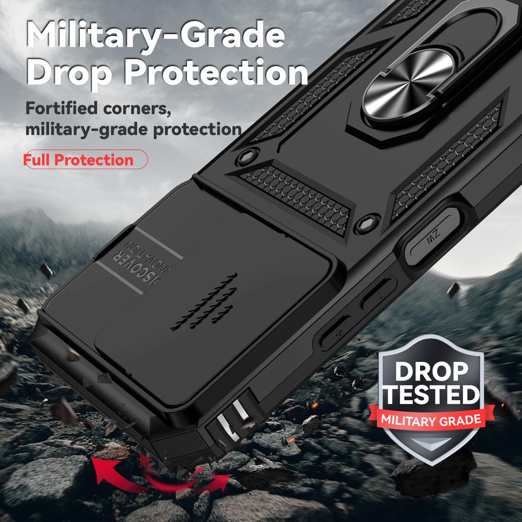 Pancerne Wstrząsoodporne Etui Dla Xiaomi Redmi 15C 4G 171.6mm 5G 173.2mm Metalowy Uchwyt Przesuwane Okienko Ochrona Obiektywu Aparatu Tylna Pokrywa