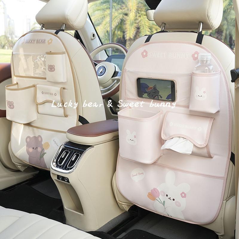 Cartoon Bear Car Hanging Storage Bag Seat Back Anti Kick Pad