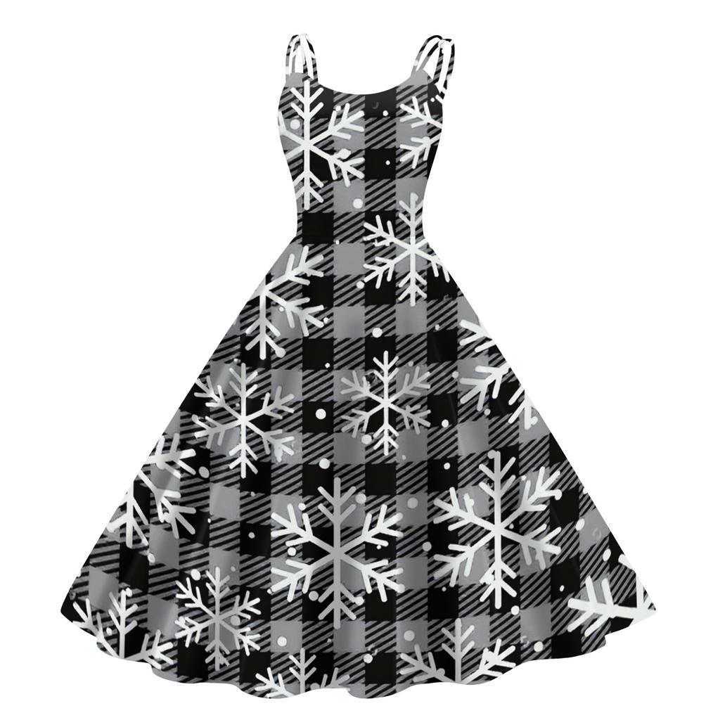 Women's Fashion Casual Christmas Print Sexy Off-the-shoulder Punk Retro Dress