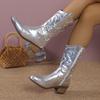 New Women Fashionable Zipper Knight Boots Ladies Autumn Thick Sole Chunky Heels Retro Boots Pointed Toe Shoes Embroidered Cowboy