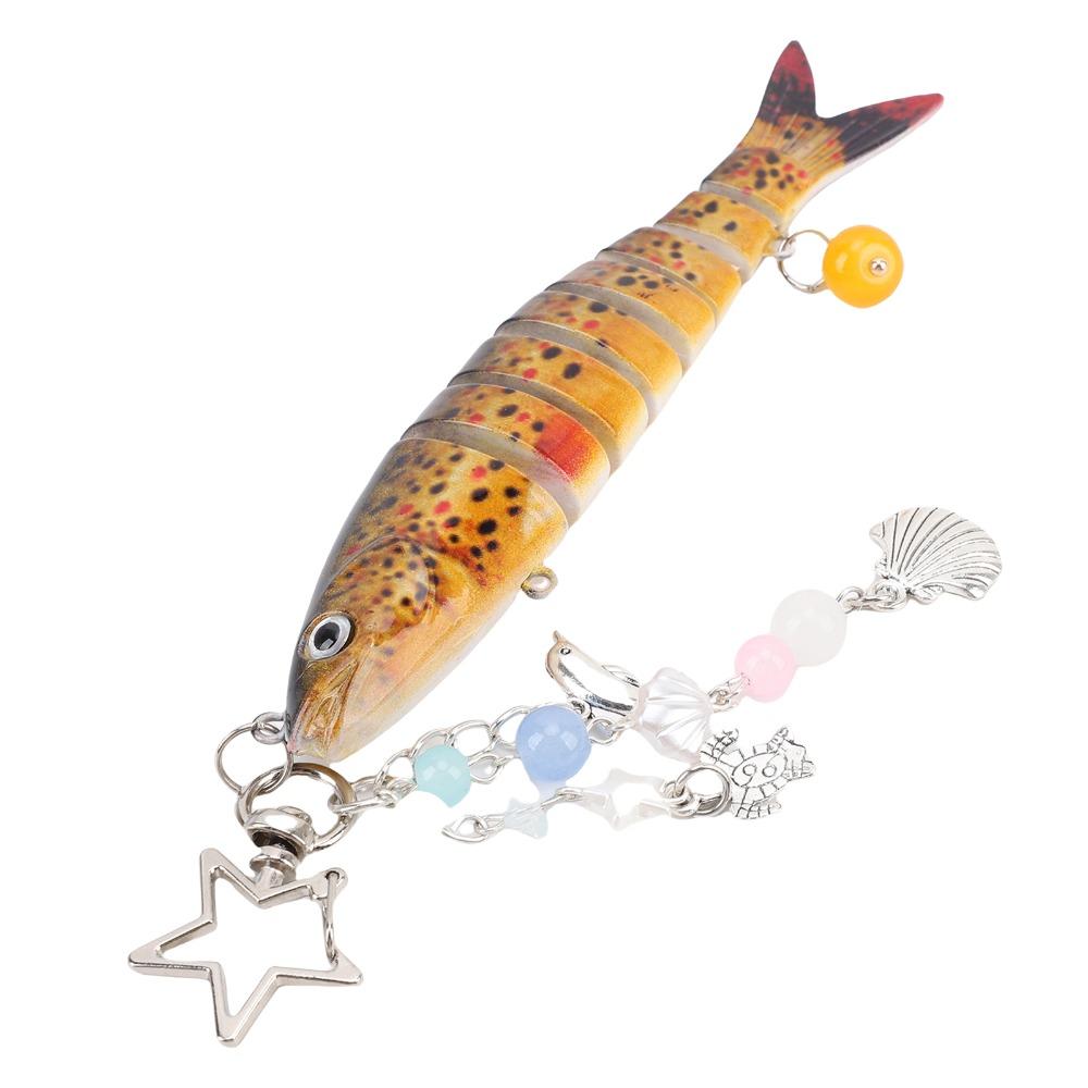 Spotted Yellow Fish Keychain ABS Articulated Fish Keychain Cute Fishing Bait Keychain For Bag