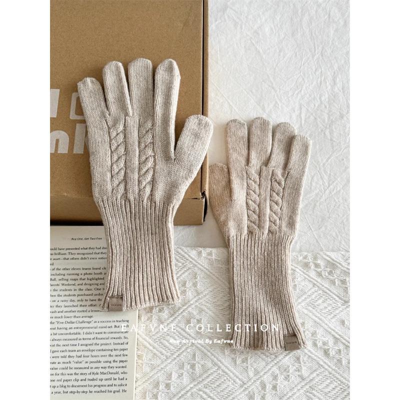 Australian Pure Wool Gloves for Women in Autumn and Winter Knitted Twisted Yarn Couple Cycling Warm Thickened New Style with Threads