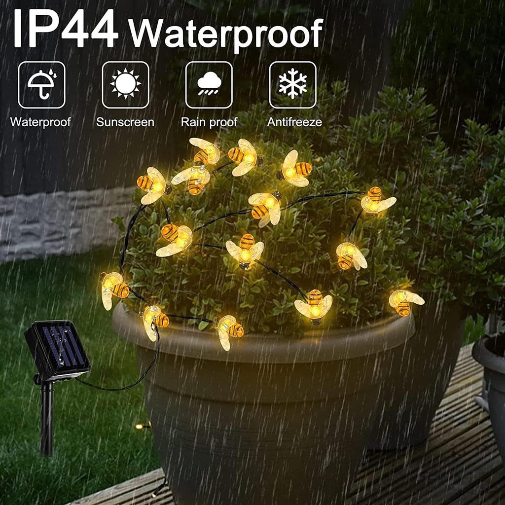 2Pack Solar Bee String Light Each 5M 20 LED Solar Fairy Light Cute Honeybee Lamp Outdoor Waterproof For Garden Decor Patio Party