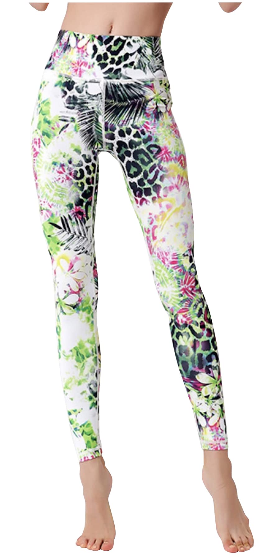 

YOGALOVE Леггинсы женские укороченной длины для йоги с цветочным принтом, быстросохнущие, (Тропические джунгли, L)