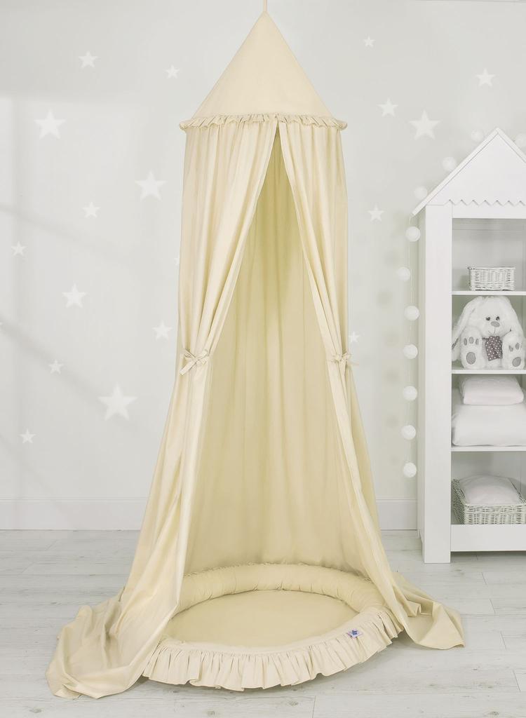Einstellen: Hängender Baumwoll-Baldachin für ein Kinderzimmer und ein Nest mit Rüsche - Creme