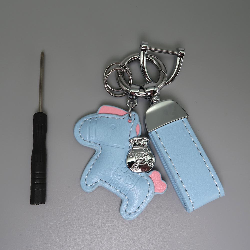 Instant Wealth Leather Keychain with Cartoon Pony Pendant for Couples – Trendy Bag and Car Accessory