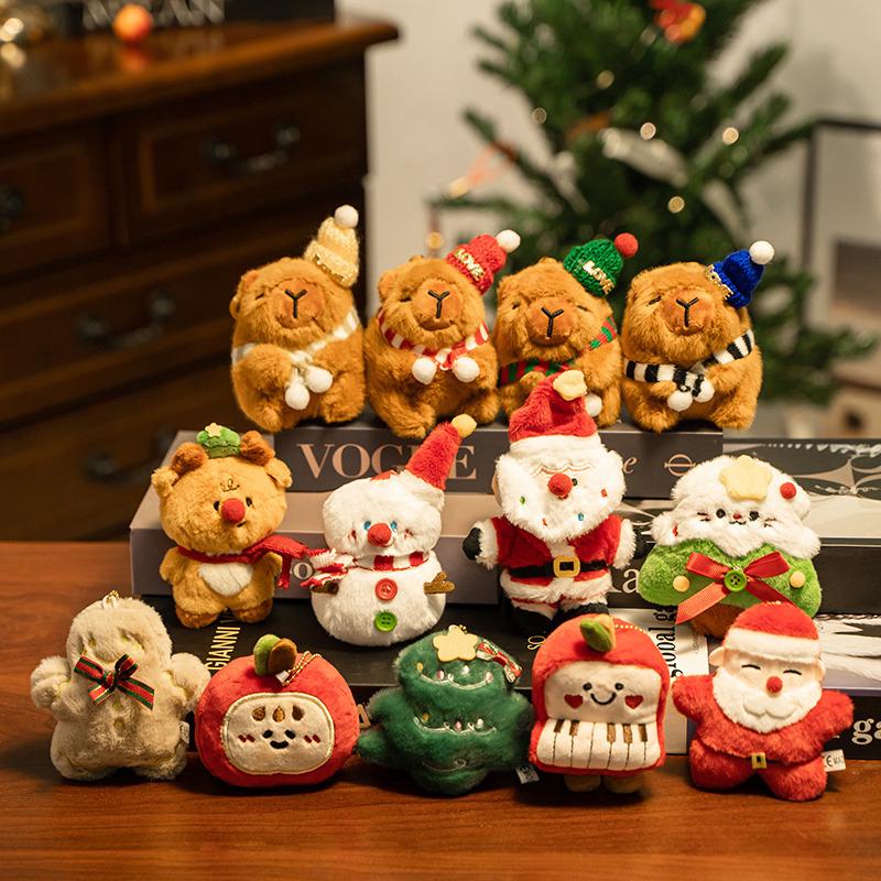 Christmas Santa Figurines & Reindeer Plush Toys Dolls Ornaments Keychains