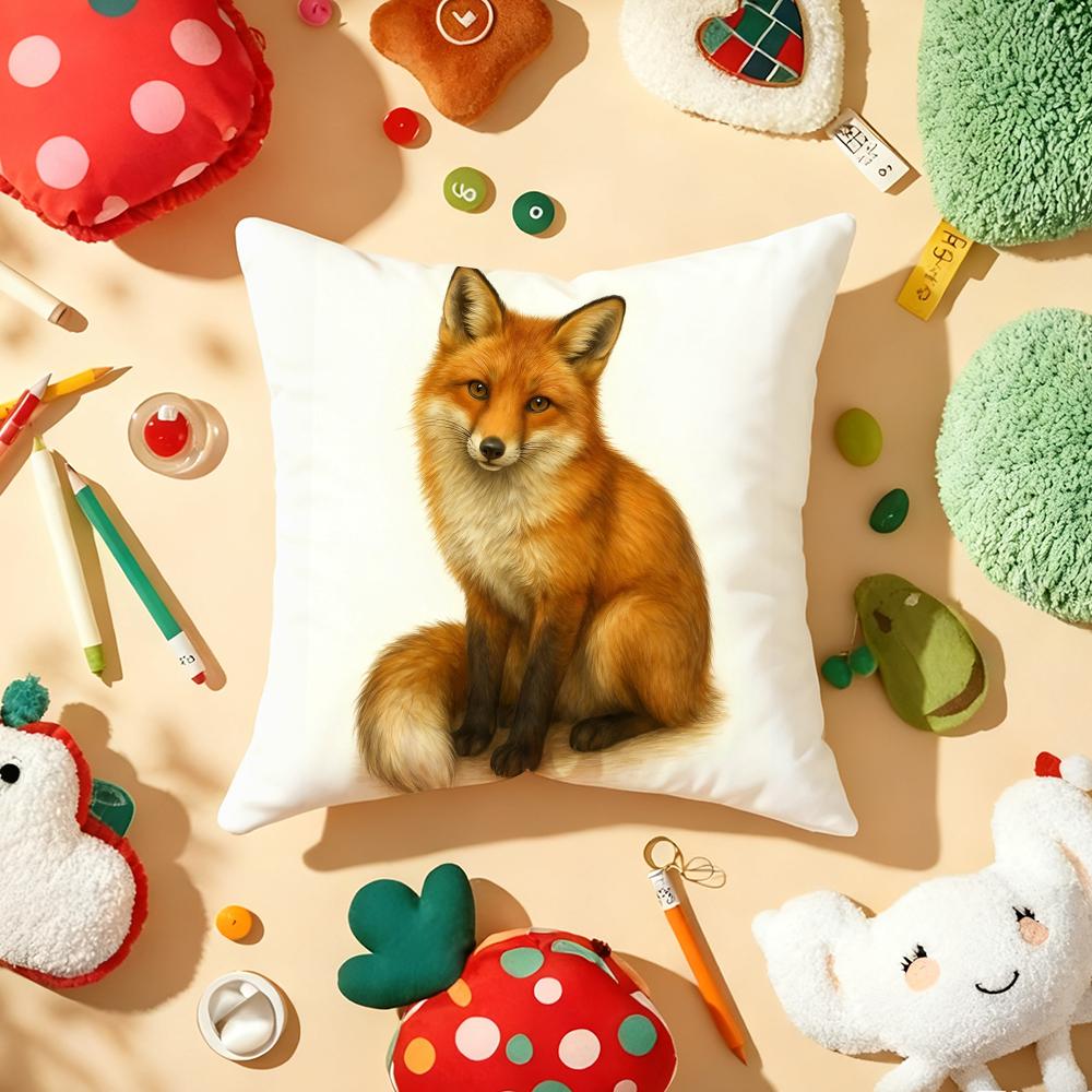 Cute Fox Cushion Cover Plush Fabric Soft Double-Sided Printed Sofa Warm Winter Home Child Gift Pillow Case