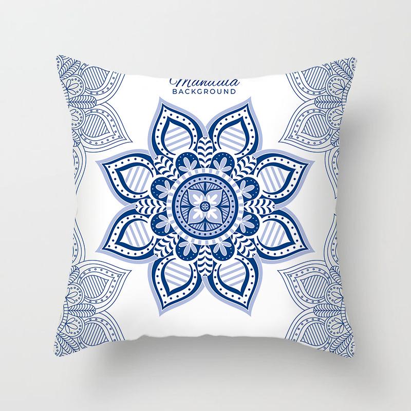Peach Skin Pillowcase Blue and White Porcelain Geometric Print Abstract Sofa Cushion Cover Office Waist Pillow Cover
