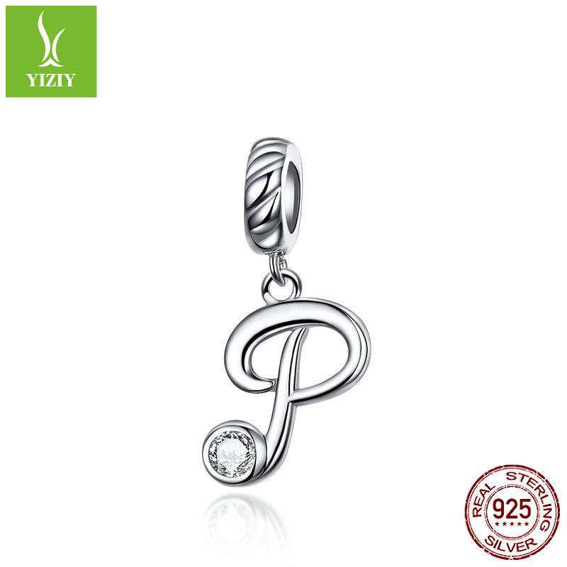 26 Letter Charm 925 Sterling Silver Pendant Korean Fashion Beaded Bracelet Silver Jewelry Accessories