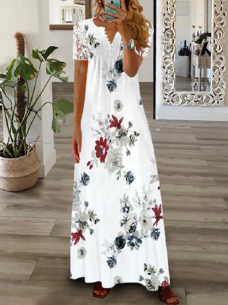 2023 Spring/Summer Women's European & American Lace Short Sleeve Maxi Dress