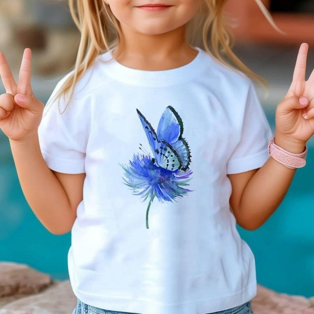 New 3D Butterfly Print Kids Girls T Shirt Summer Kids Clothes Short Sleeve Children Top Fashion T-Shirts Crew Neck Child T-Shirt
