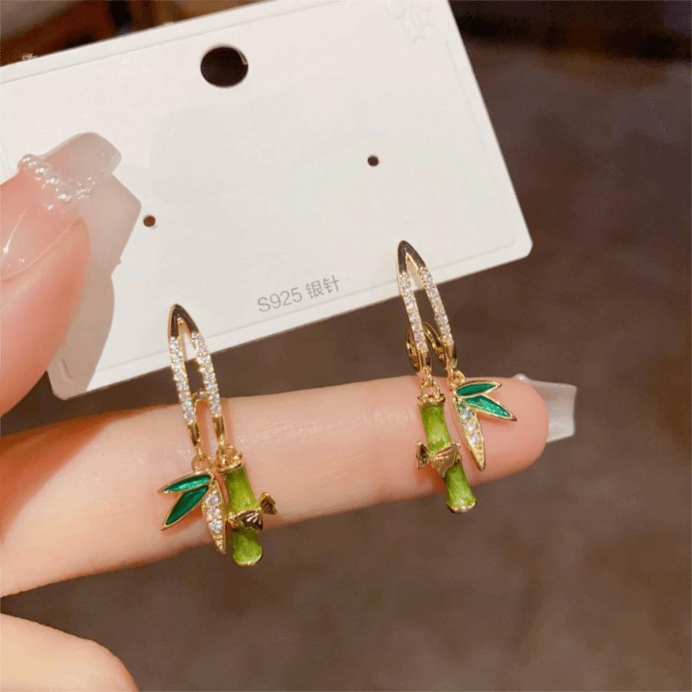 Light Luxury Women Earrings Chinese Stud Earrings Zircon Bamboo Earrings Jewelry Gifts