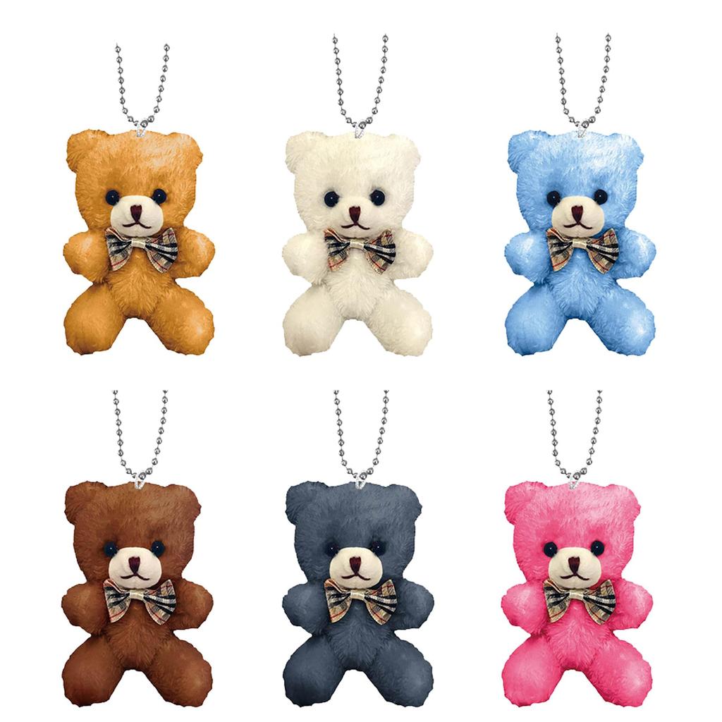 Stuffed teddy bear with ball 6 types x 1 of set of 6 suitable for birthday each in an OPP can be attached to a house pretend fluffy toy, chain, each,