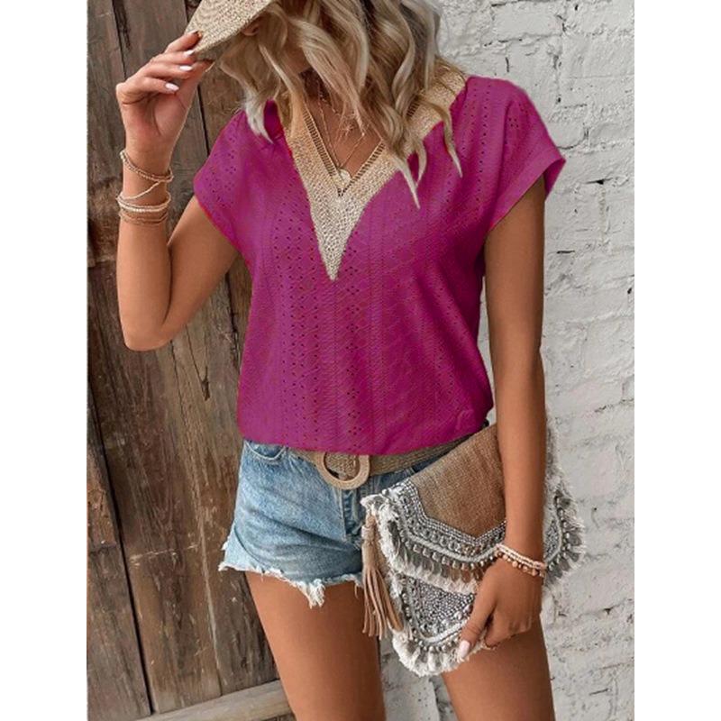 V-neck Solid Color Bat Sleeve Casual Women's T-shirts