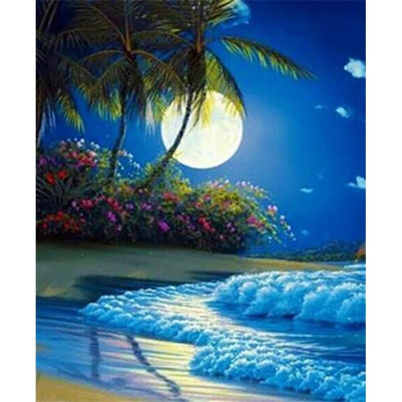 5D DIY Diamond Painting Moonlight  Diamond Embroidery Moonscape Cross Stitch Full Round Drill Home Decor Manual Art Gift
