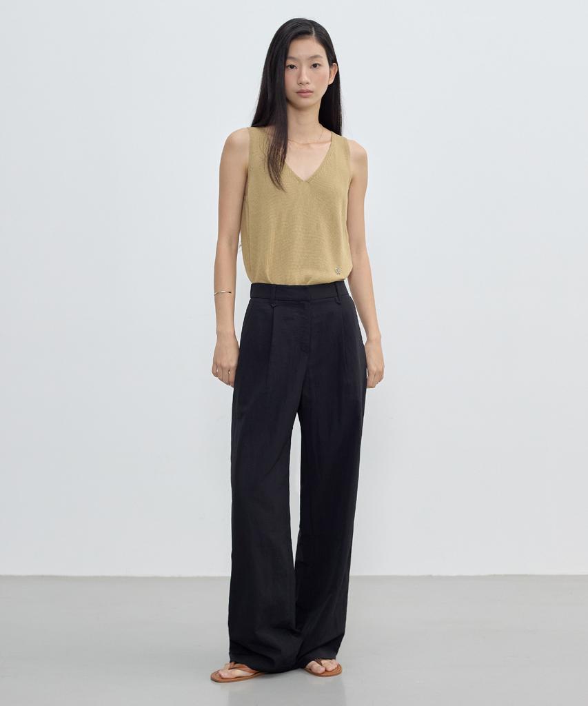 CITYBREEZE Cool Air Back Elastic Single-Pleat Wide Pants_Black