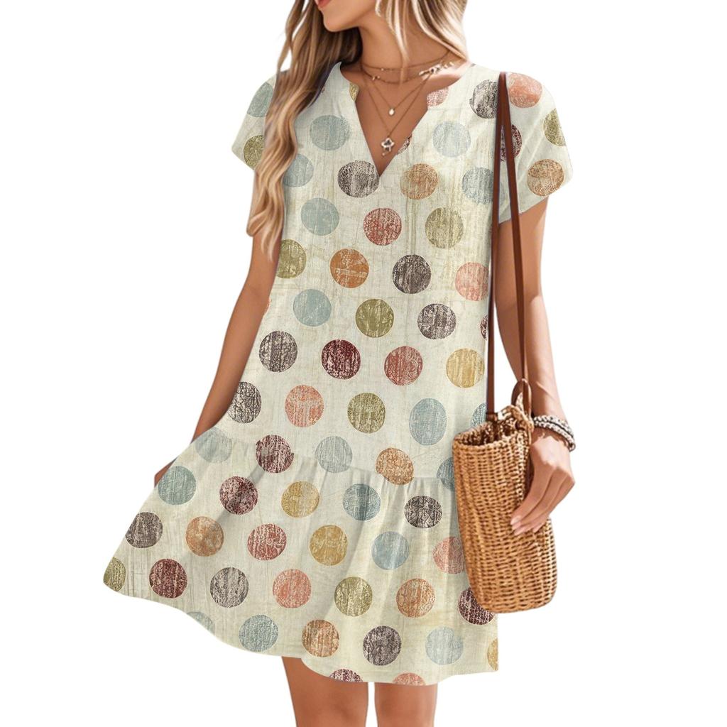 Women's Dresses Short Sleeve V-Neck Floral Printed Loose Casual Temperament Beach Dresses