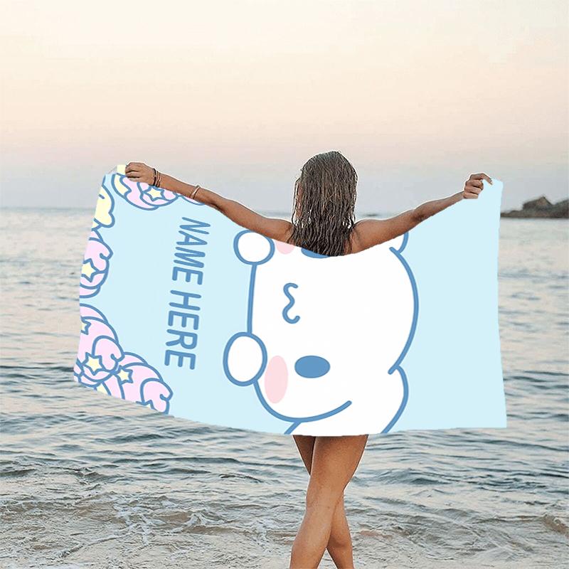 1pc Cinnamoroll1 Beach Towel with Custom Name, Beach/Swimming/Bath/Picnic/Camping Towel, Suitable for Seaside Beaches