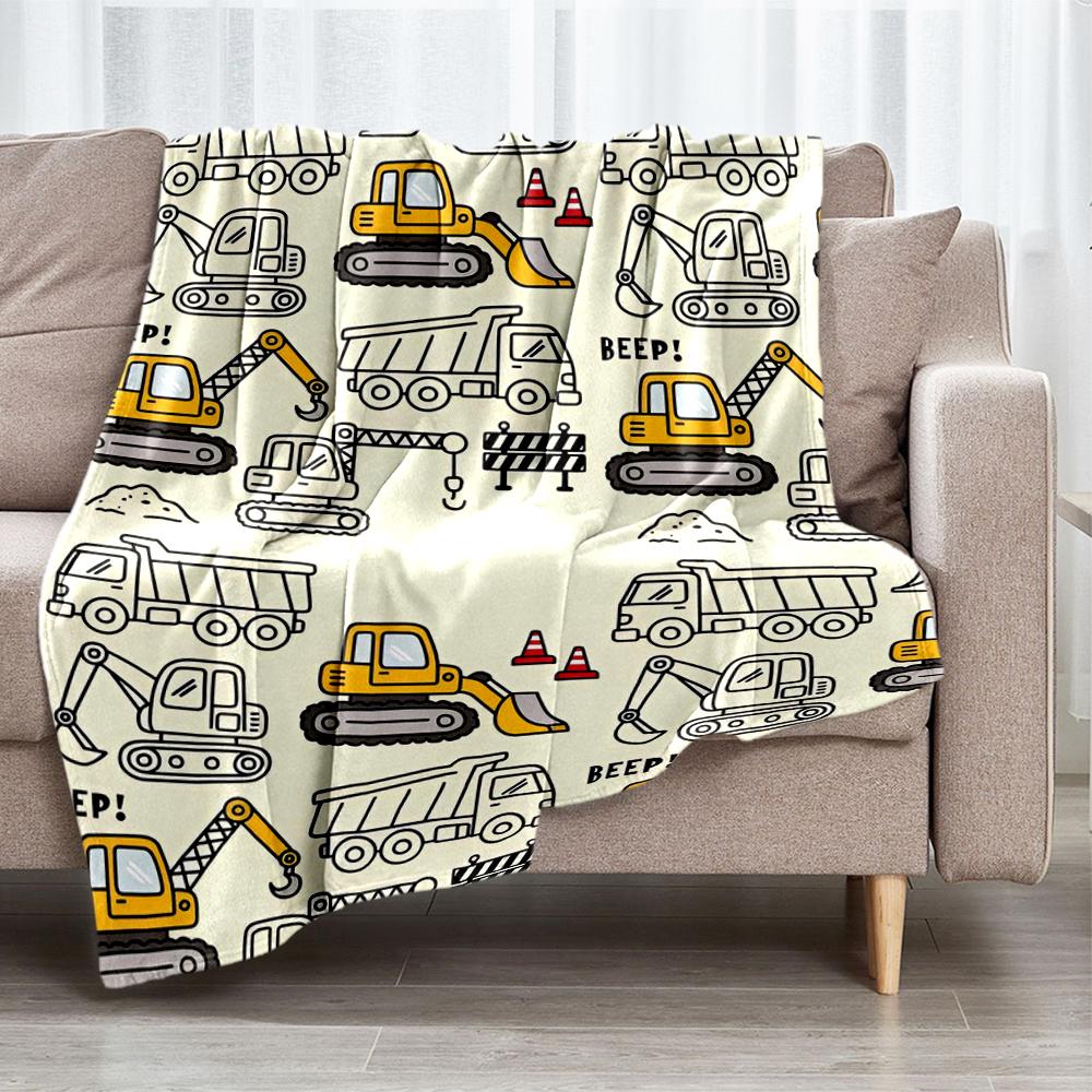 excavator Theme Printed Blanket - Perfect for Couch, Bed, Travel & Outdoor Use | Machine Washable, Cozy & Durable.