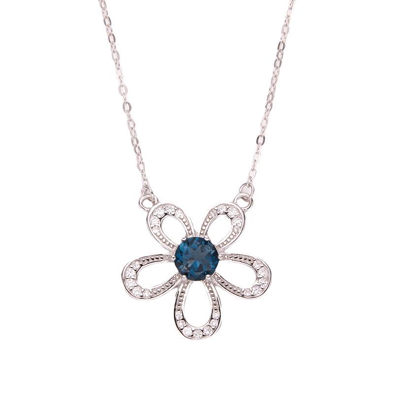 S925 Sterling Silver Natural Topaz Colored Treasure Necklace Women'S Trend Design Fashion Sunflower Pendant