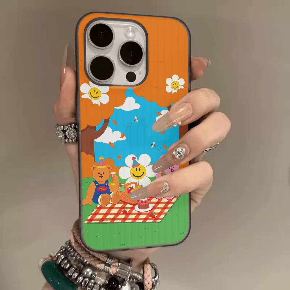 Cartoon Cute bear Phone Case For iPhone 16 15 17 Pro Air 11 12 13 14 Pro Max Plus Soft Ripple Silicone Cover Shell