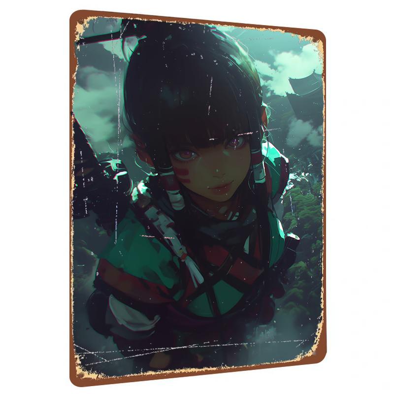 

Japanese Cyber Samurai Girl Custom Metal Wall Art Decorative Painting for Living Room Bedroom 20x30cm（7.8x11.8inch）