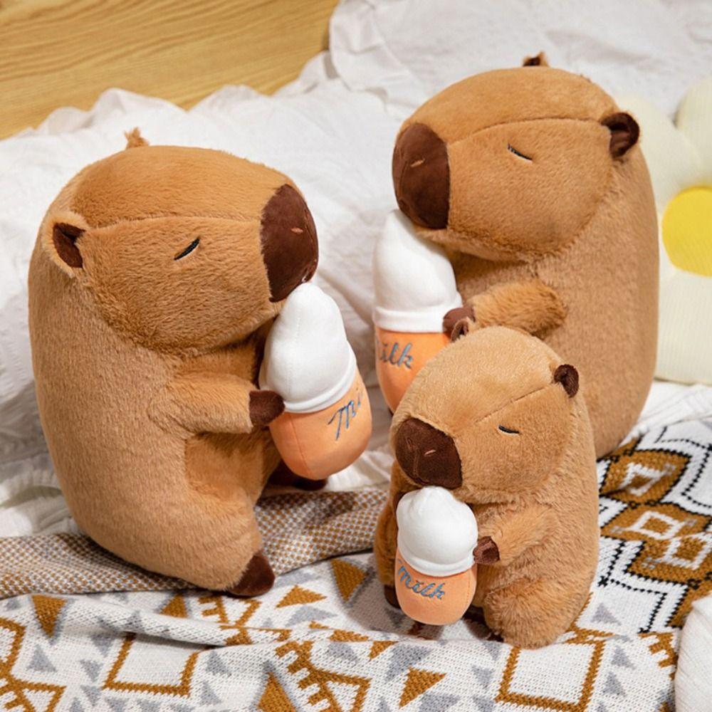Charming Feeder Capybara Plush Toy Holding Bottle Fluffy Capibara Anime Fluffty Toy Soft Cartoon Capybara Plush Doll Christmas Toy