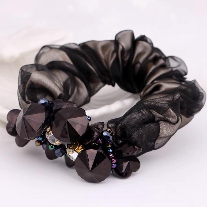 Eleganti scrunchies in tessuto floreale con cristalli per donne e ragazze, elastici per capelli, accessori per legare i capelli, anello per capelli, corda, copricapo