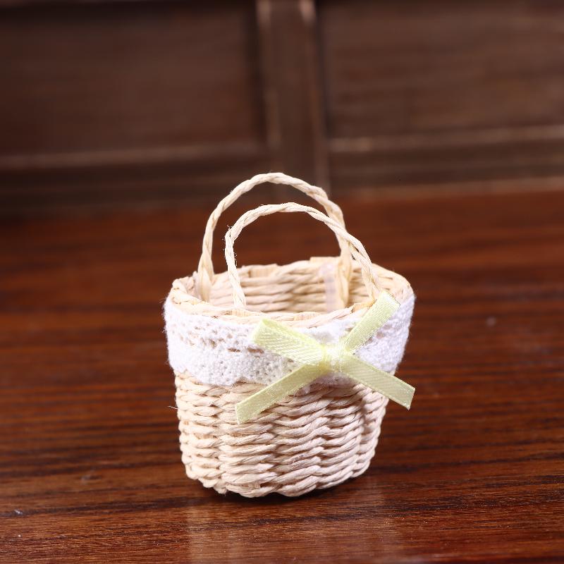 

1/12 Dollhouse Cute Mini Rattan Hand Basket Model Dollhouse Kitchen Accessories Dolls House Decoration Toy Pretend Play Toys жовтий