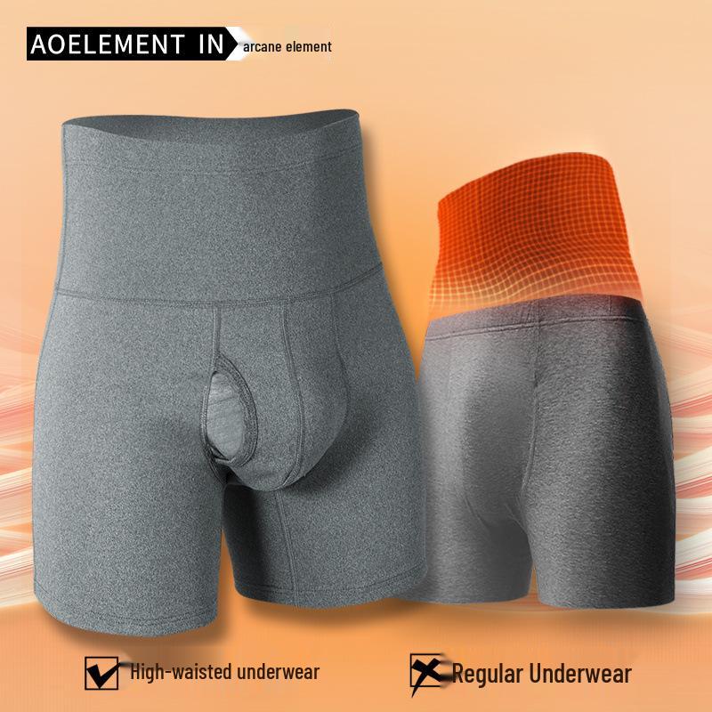 Men's High Waist Tummy Control Plus Size Anti-Chafing Warm Fleece Lined Sport Boxer Shorts