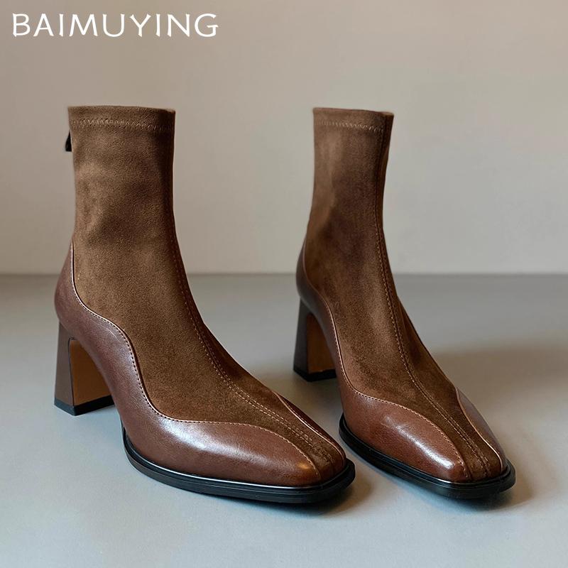 Winter Chunky Women Ankle Boots Suede Retro Designer Mid Heels Shoes 2025 Trend Designer Classic Pumps Goth New Botas De Mujer