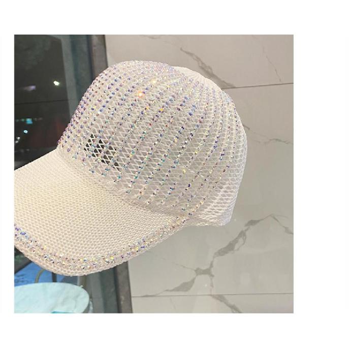 Summer Hat Hand-Pressed Diamond Knitted Hollow Duck Hat Korean Version Of All Fashion Rhinestone Shade Baseball Cap