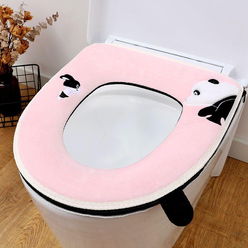 Four Season Universal Short Velvet Toilet Cover Back Waterproof PU Toilet Cushion Household Bathroom Zippered Toilet Seat Cover