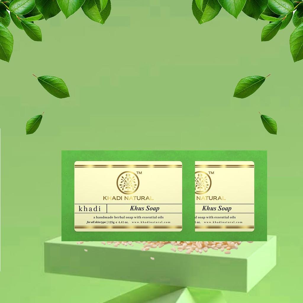 Khadi Natural Khus Handmade Soap 125 g X Pack Of 2 Cooling Herbal Bath Bar For Gentle Cleansing Refreshing Bath Care For Soft Supple Skin