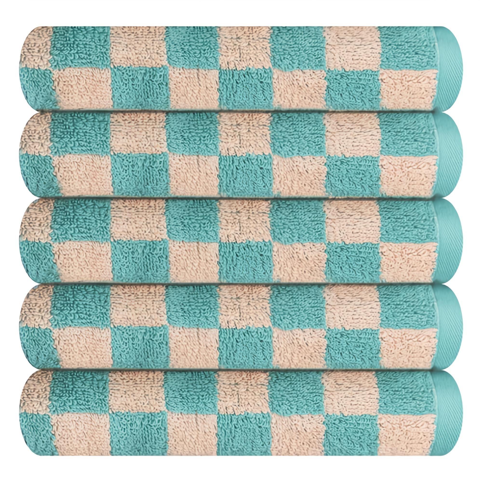 

Songwol Towel Daily Check 180g Combed Cotton Face Towel, Green, 5-Pack - Ultra-Soft High-Density Premium Hotel Series