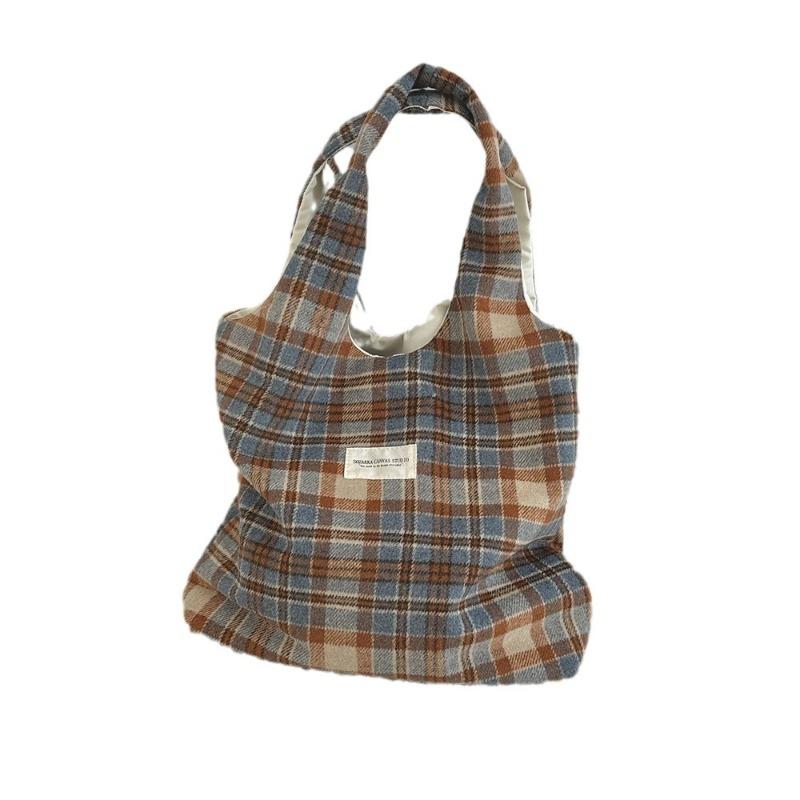 2 fashionable versatile woolen retro plaid shoulder cloth bag women's casual autumn and winter portable commuter vest bag