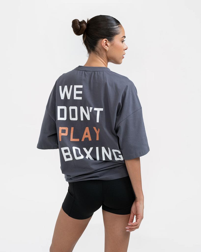 BOXRAW We Dont Play Boxing Oversized T-Shirt - Women'S W Bxrw-U-Wdpbt-W [Grey/Pink] (Type A)