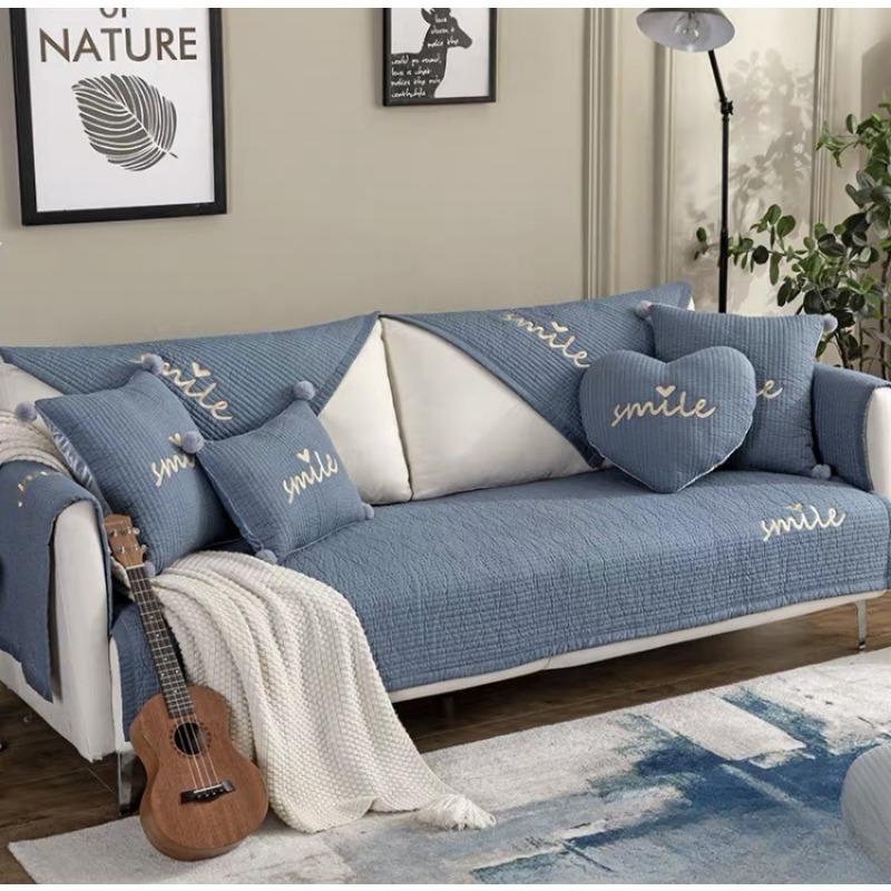 Nordic Simple Modern Solid Color Fabric Craft Four Seasons Universal Non-Slip Sofa Cushion Cushion Autumn and Winter