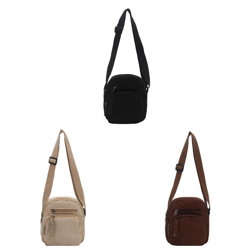 Small Female Corduroy Shoulder Bag With Interior Phone Pocket For Casual Outings