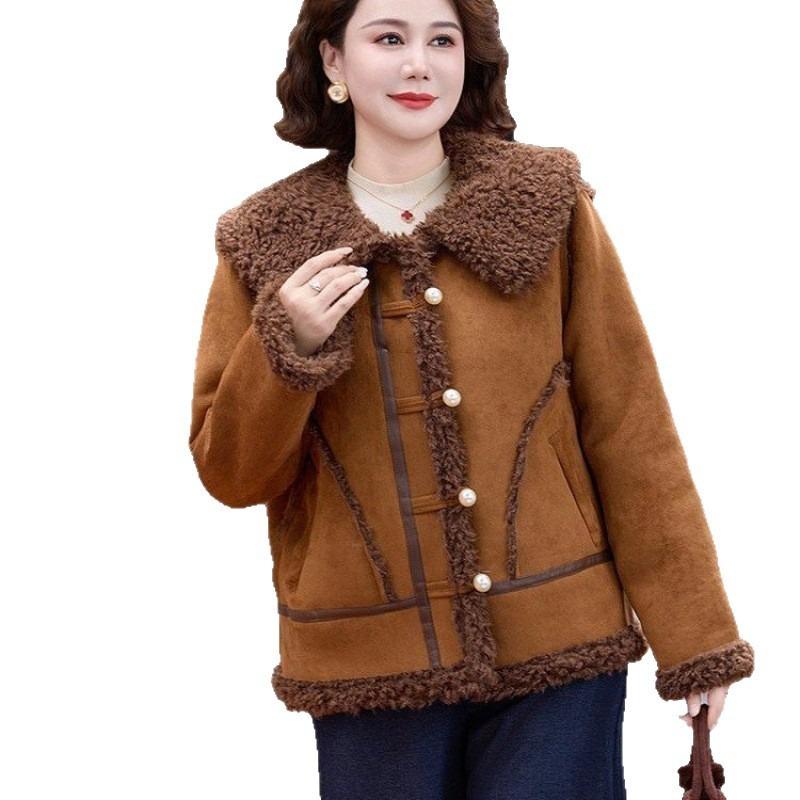 Mom Winter Clothing Fur Integrated Jacket Warm New Middle-aged Women's Clothing Fashion Thickened Thermal Top Women