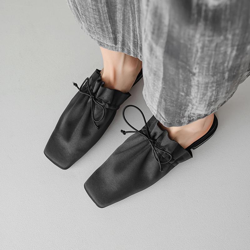 Fashion Retro Leather Covered Toe Slippers Women Low-heel Leisure Soft Leather Mules Female Shoes for Women 2025 Slides Women Sandals