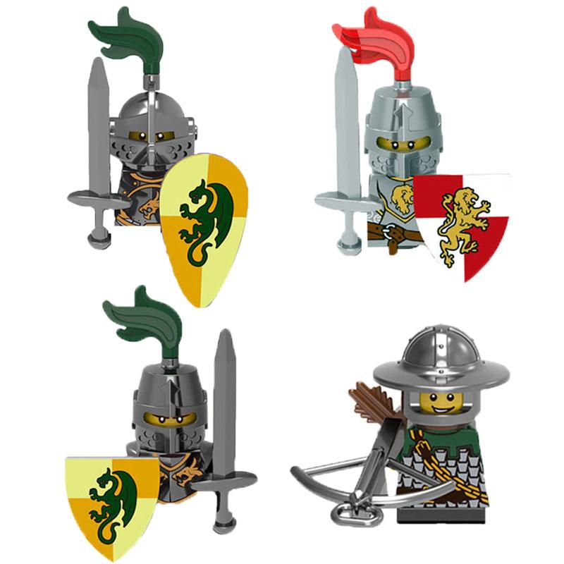 MOC Mittelalterliche Burg Grüner Drachenritter Figuren Bausteine Antiker Römischer Soldat Waffe Schild Kriegspferd Jungen Spielzeug Geschenk K149