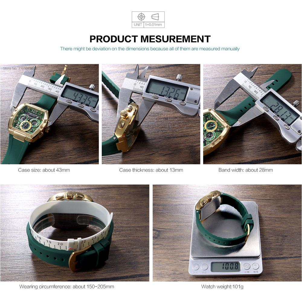 Quartz Watch Fashion Creative Luminous Date Chronograph Analog Display Green Silicone Strap Wrist Watches for Men