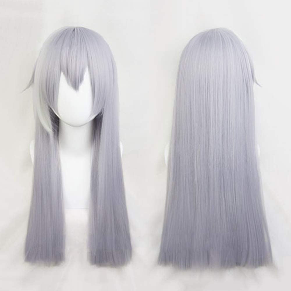 Heat-resistant cosplay wig, "Second Castle" silver-gray, white mesh, long straight, perfect for parties, costumes, and events + 3 bonus items